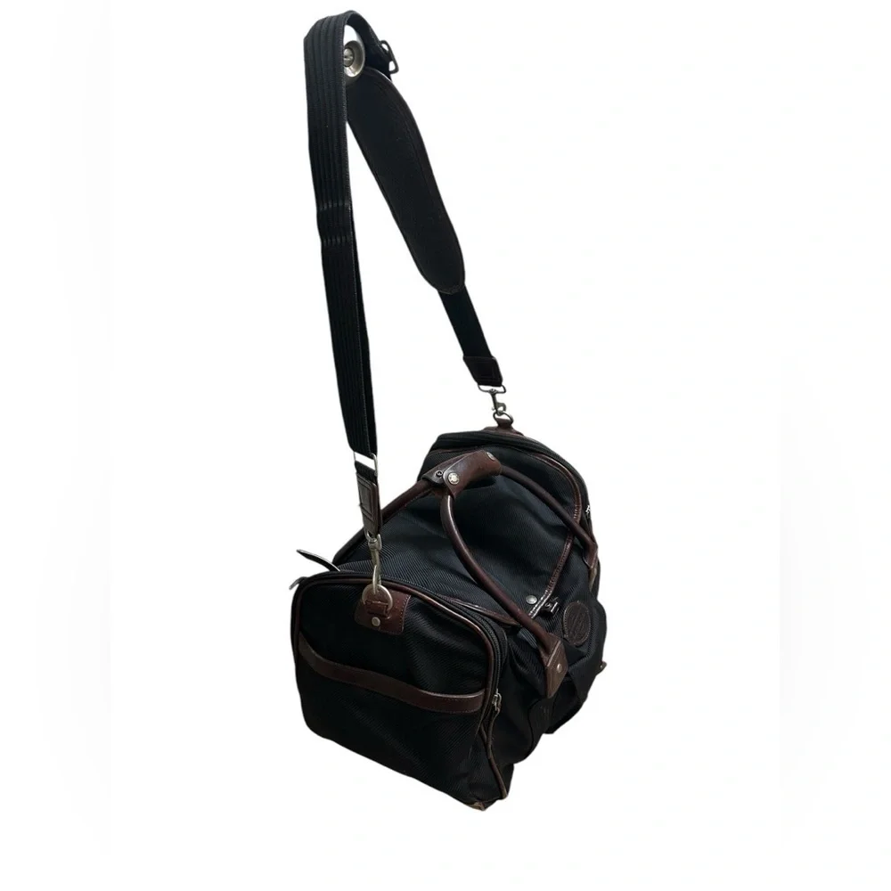 Vintage Filson Heritage Black Nylon Duffle Bag Leather Trim Medium
